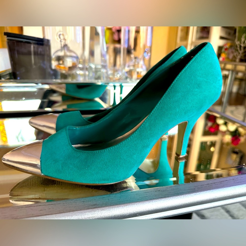 Tiffany inspired blue/silver suede heels
